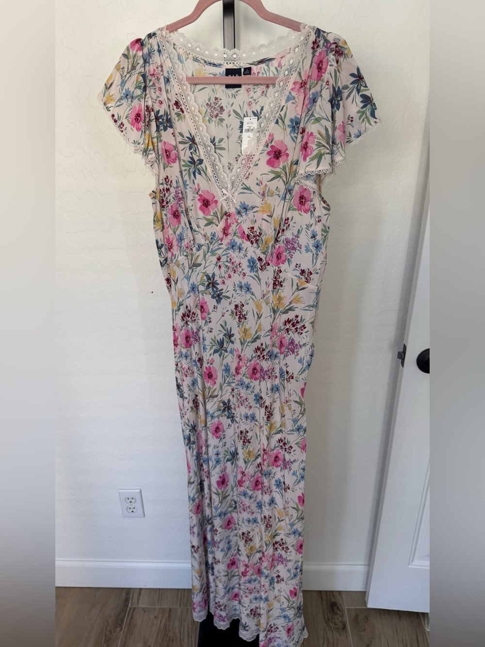 Old Navy Floral Maxi Dress in Pink, Blue, Yellow on Cream